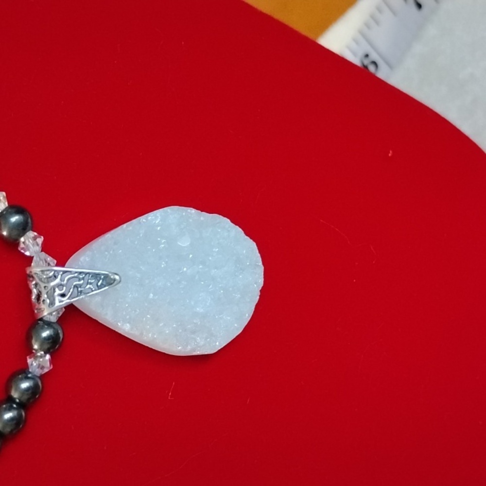 HAND CRAFTED TOURMILATED QUARTZ AND DRUZY NECKLACE WITH STERLING SILVER ARTISAN - Picture 2 of 9